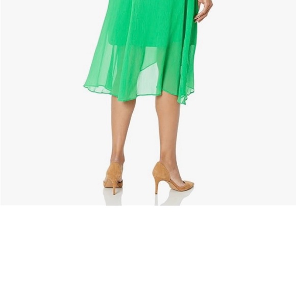 DKNY Dress Chiffon Faux-Wrap VNeck Balloon Slv Bright Apple Green Sz 16 - Picture 12 of 13